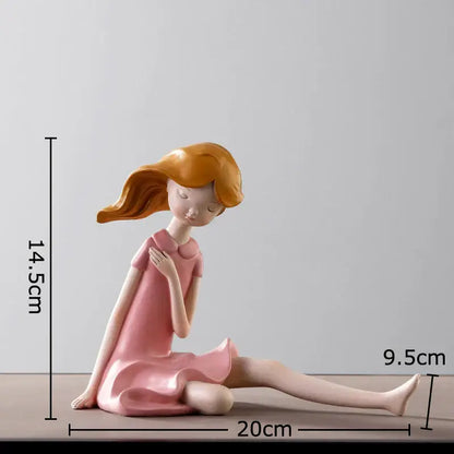 Pastel cartoon girl resin sculpture bedroom desk ornament