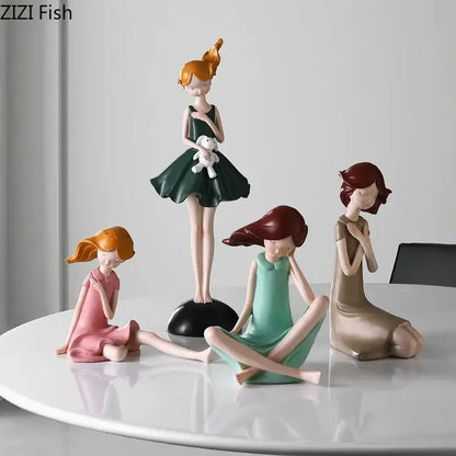 Pastel cartoon girl resin sculpture bedroom desk ornament