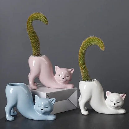 Pastel ceramic cat tail succulent planter bedroom flowerpot