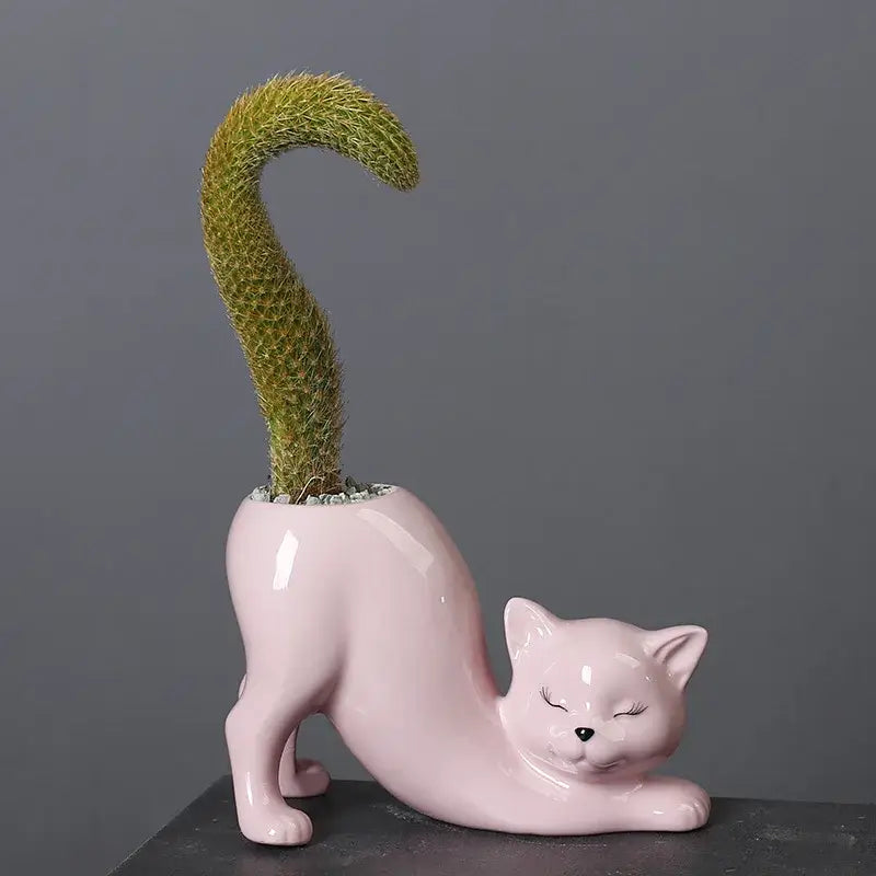 Pastel ceramic cat tail succulent planter bedroom flowerpot