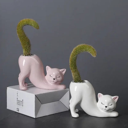 Pastel ceramic cat tail succulent planter bedroom flowerpot
