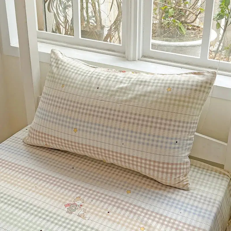 Pastel checkered cotton grid pattern bedding set for bedroom
