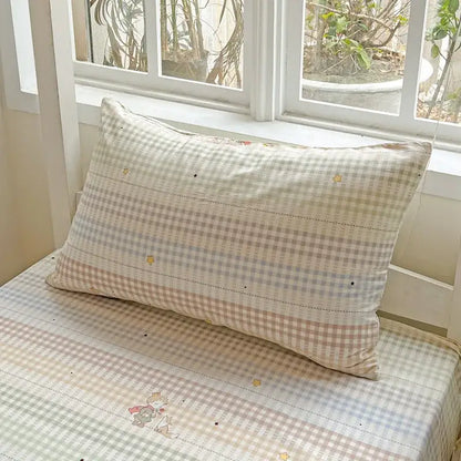 Pastel checkered cotton grid pattern bedding set for bedroom