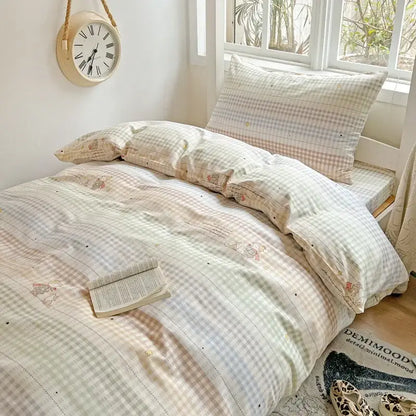 Pastel checkered cotton printed student bedding set bedroom decor