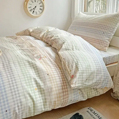 Pastel checkered cotton printed student bedding set bedroom decor