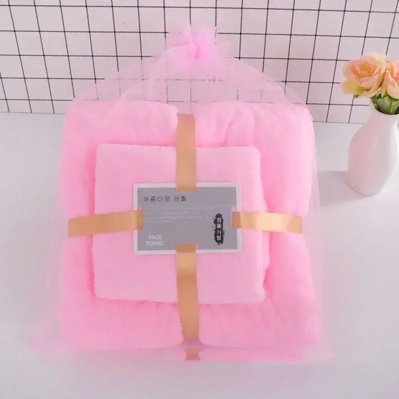 Pastel coral velvet bath towel set bathroom soft absorbent linens