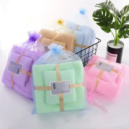 Pastel coral velvet bath towel set bathroom soft absorbent linens