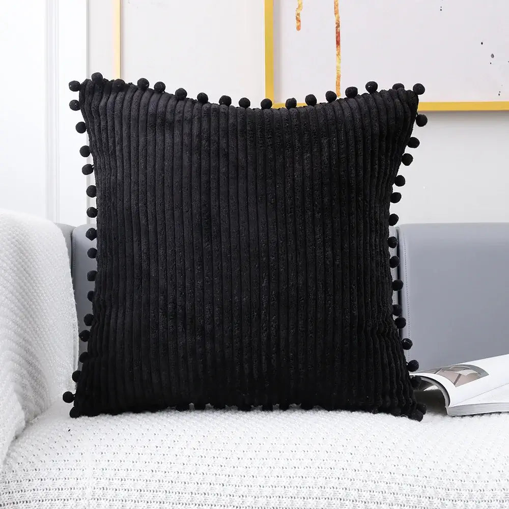 Pastel corduroy pompom cushion cover living room throw pillow