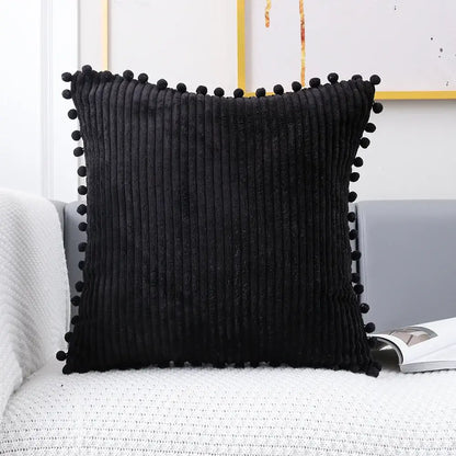 Pastel corduroy pompom cushion cover living room throw pillow