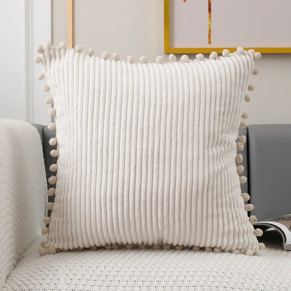 Pastel corduroy pompom cushion cover living room throw pillow