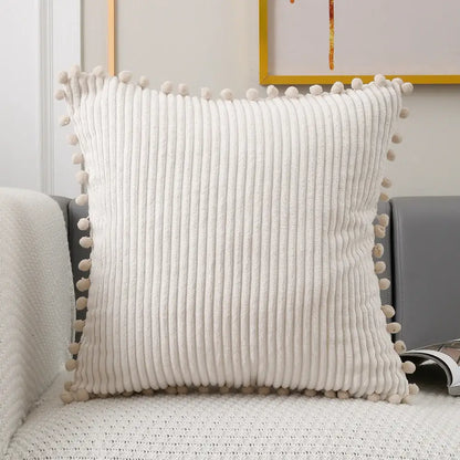 Pastel corduroy pompom cushion cover living room throw pillow