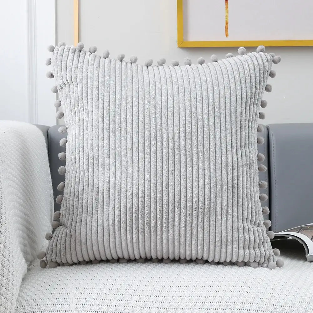 Pastel corduroy pompom cushion cover living room throw pillow