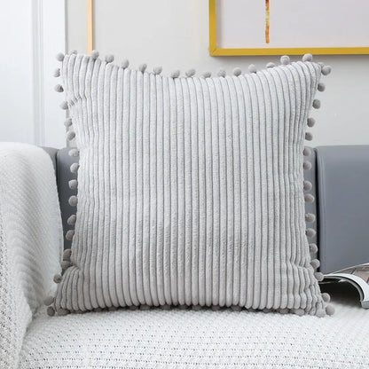 Pastel corduroy pompom cushion cover living room throw pillow