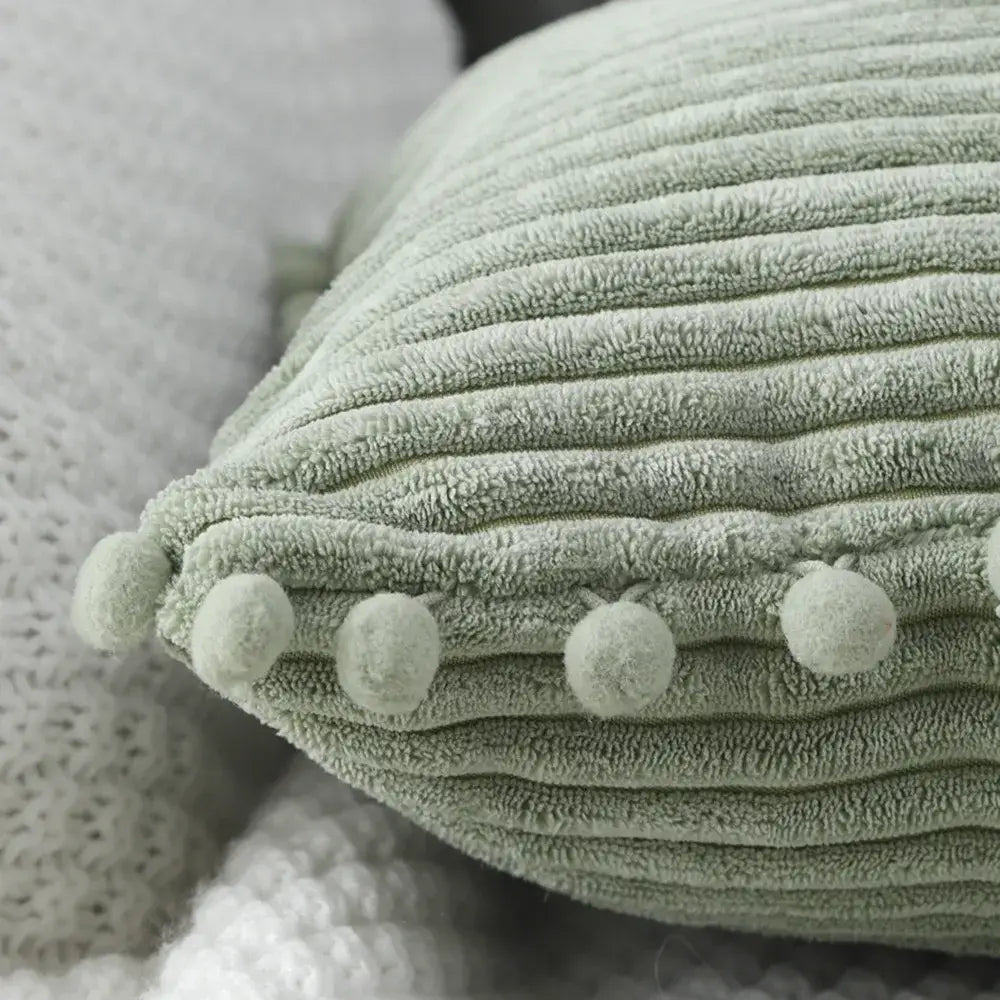 Pastel corduroy pompom cushion cover living room throw pillow