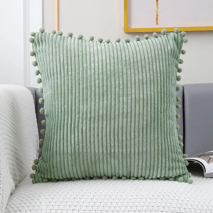 Pastel corduroy pompom cushion cover living room throw pillow