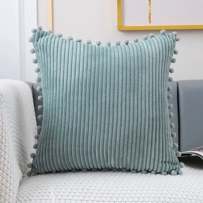 Pastel corduroy pompom cushion cover living room throw pillow