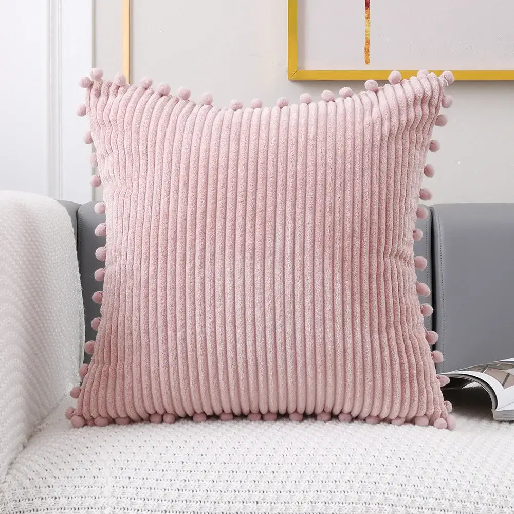 Pastel corduroy pompom cushion cover living room throw pillow
