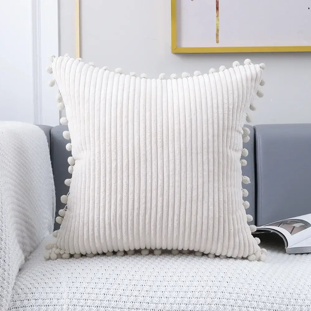 Pastel corduroy pompom cushion cover living room throw pillow