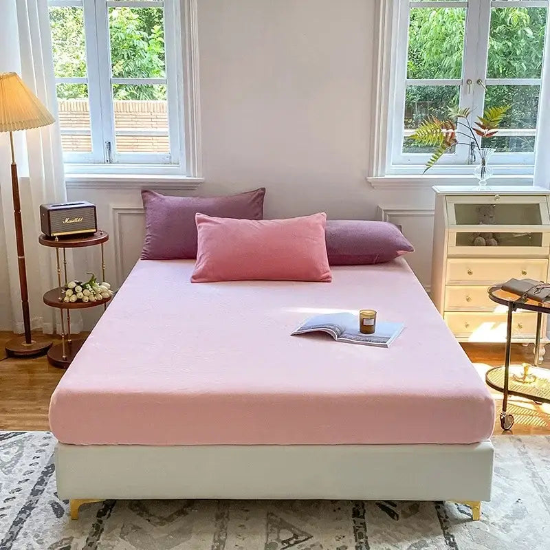 Pastel cozy flannel queen bed sheet bedroom plush mattress cover