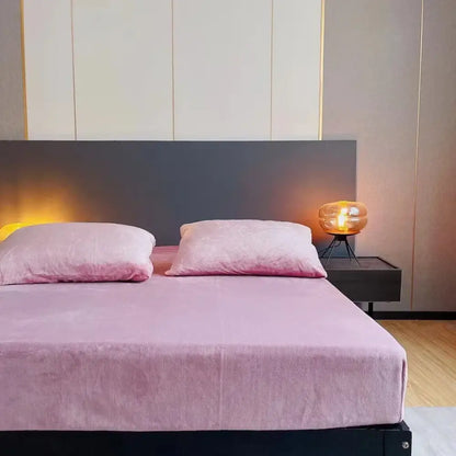 Pastel cozy flannel queen bed sheet bedroom plush mattress cover