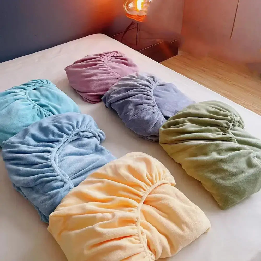 Pastel cozy flannel queen bed sheet bedroom plush mattress cover