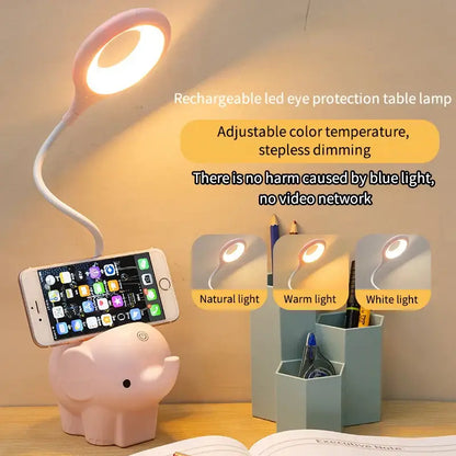 Pastel elephant led table lamp bedroom eye protection learning light