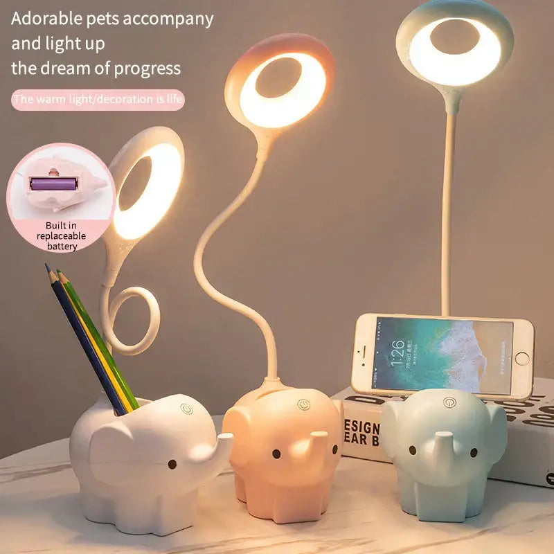 Pastel elephant led table lamp bedroom eye protection learning light