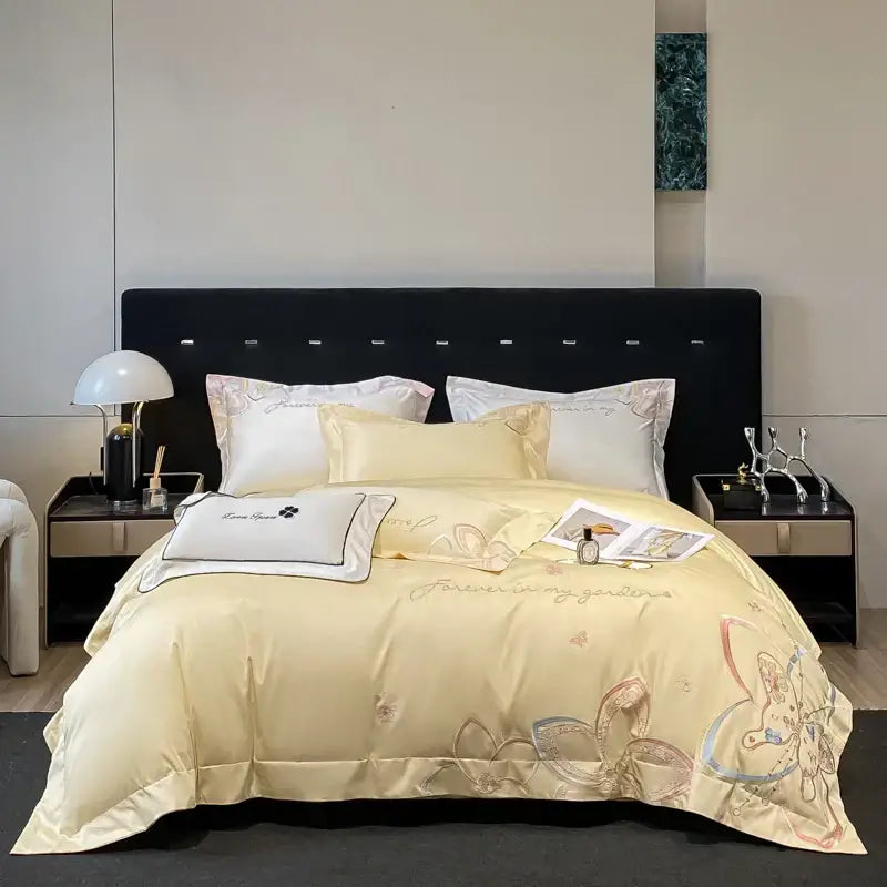 Pastel embroidered butterfly flowers bedding set bedroom duvet set