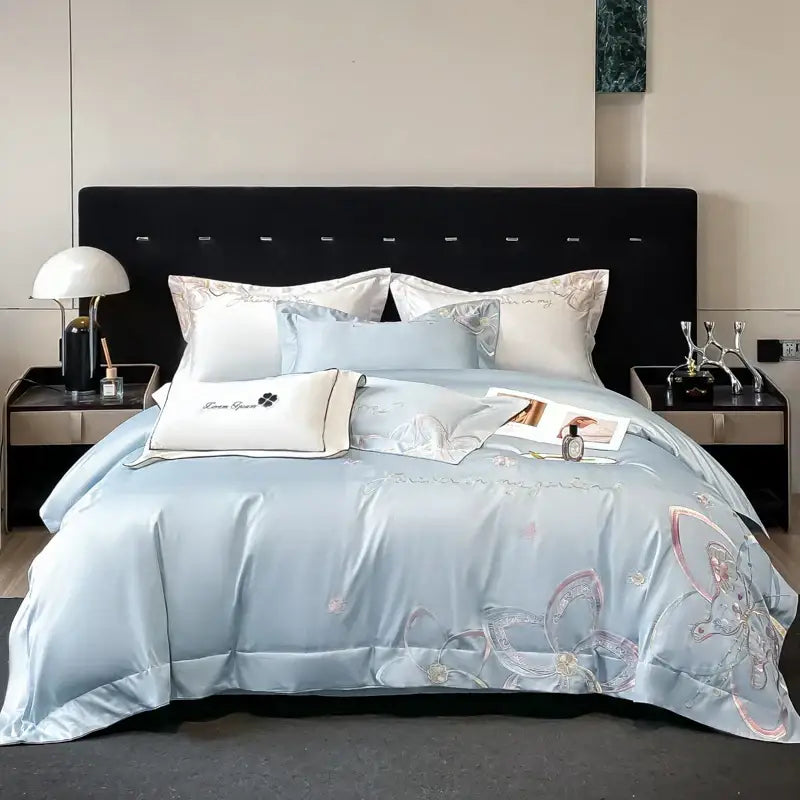 Pastel embroidered butterfly flowers bedding set bedroom duvet set