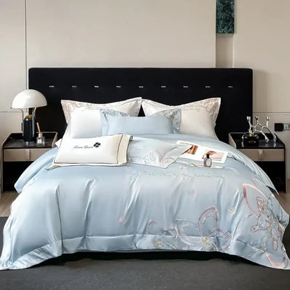 Pastel embroidered butterfly flowers bedding set bedroom duvet set