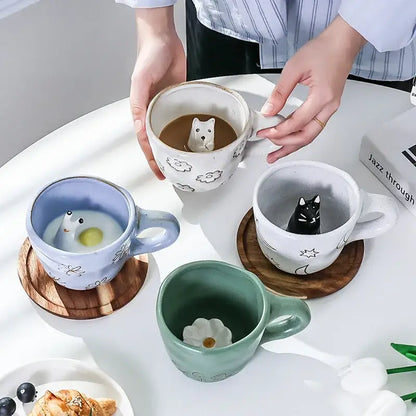 Pastel floral and celestial cartoon animal coffee mugs kitchen set