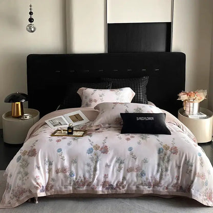 Pastel floral flowers prints bedding set bedroom satin duvet cover