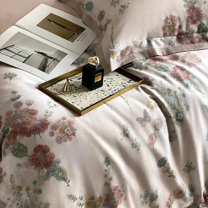 Pastel floral flowers prints bedding set bedroom satin duvet cover
