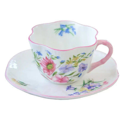 Pastel floral porcelain coffee cup and saucer set dining room