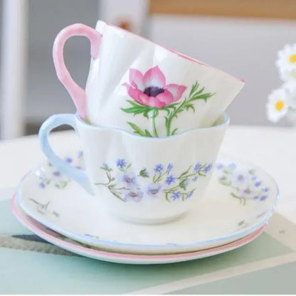 Pastel floral porcelain coffee cup and saucer set dining room