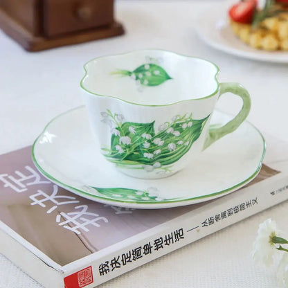 Pastel floral porcelain coffee cup and saucer set dining room
