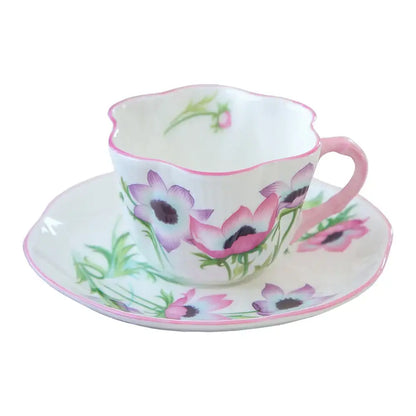 Pastel floral porcelain coffee cup and saucer set dining room