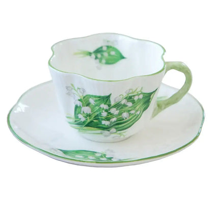Pastel floral porcelain coffee cup and saucer set dining room
