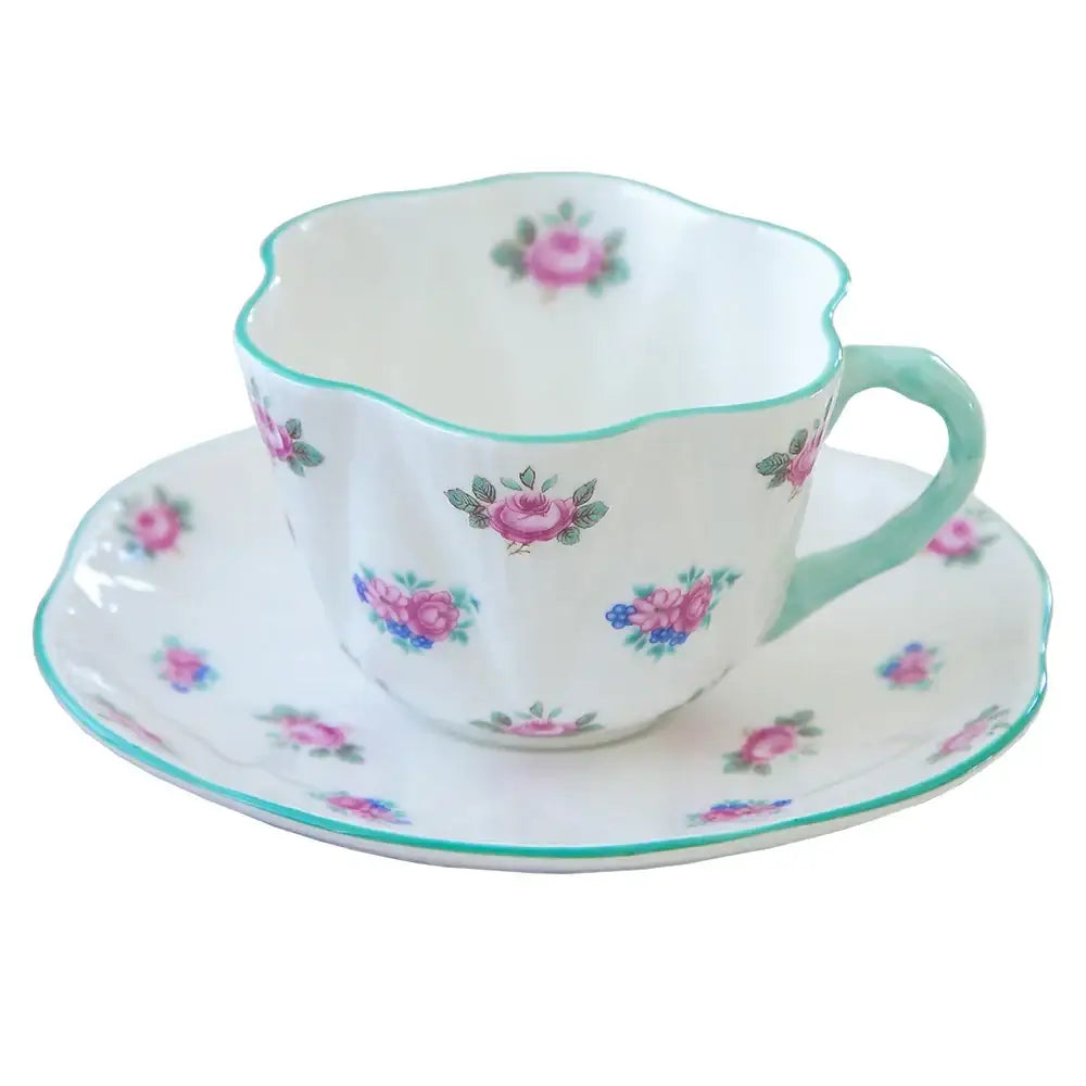Pastel floral porcelain coffee cup and saucer set dining room