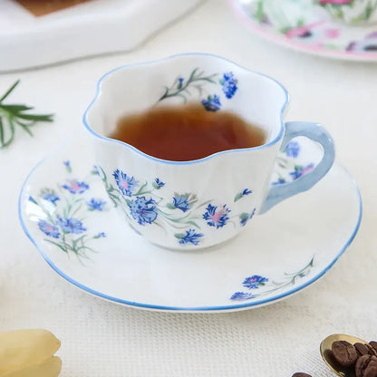 Pastel floral porcelain coffee cup and saucer set dining room