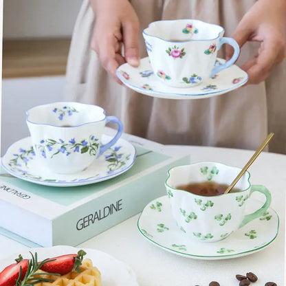 Pastel floral porcelain coffee cup and saucer set dining room