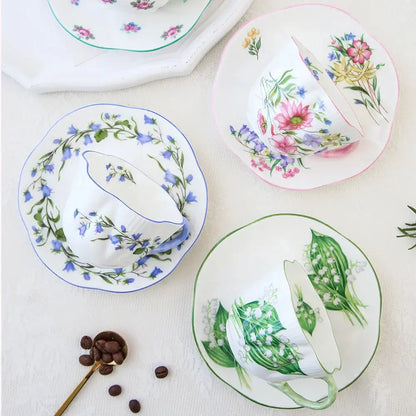Pastel floral porcelain coffee cup and saucer set dining room