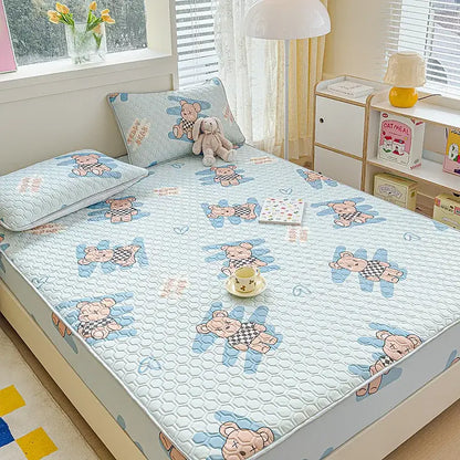 Pastel floral quilted latex fitted sheet set bedroom bed pad