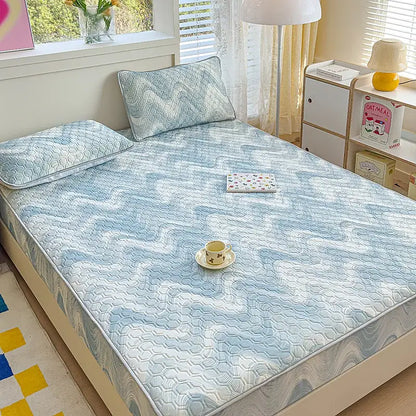 Pastel floral quilted latex fitted sheet set bedroom bed pad