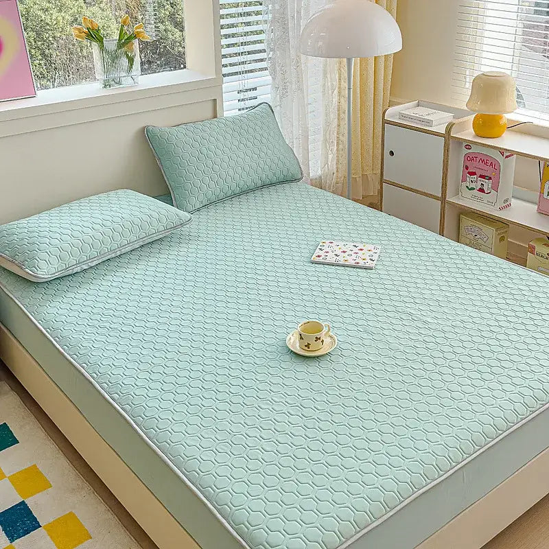 Pastel floral quilted latex fitted sheet set bedroom bed pad