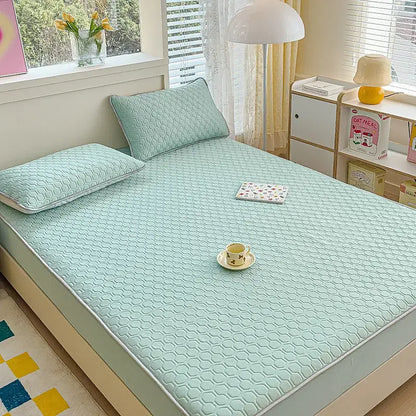 Pastel floral quilted latex fitted sheet set bedroom bed pad