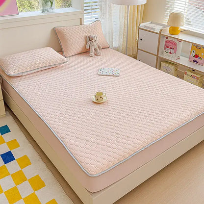 Pastel floral quilted latex fitted sheet set bedroom bed pad