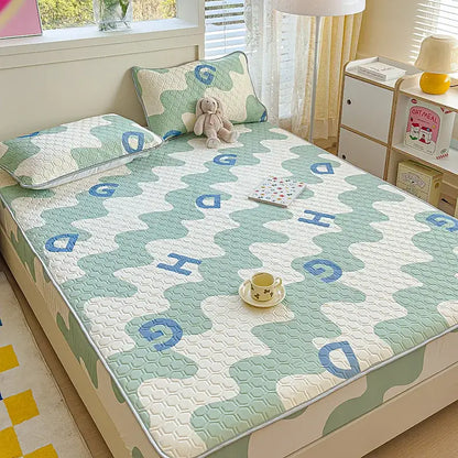 Pastel floral quilted latex fitted sheet set bedroom bed pad