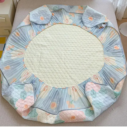 Pastel floral quilted latex fitted sheet set bedroom bed pad