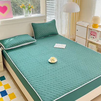 Pastel floral quilted latex fitted sheet set bedroom bed pad